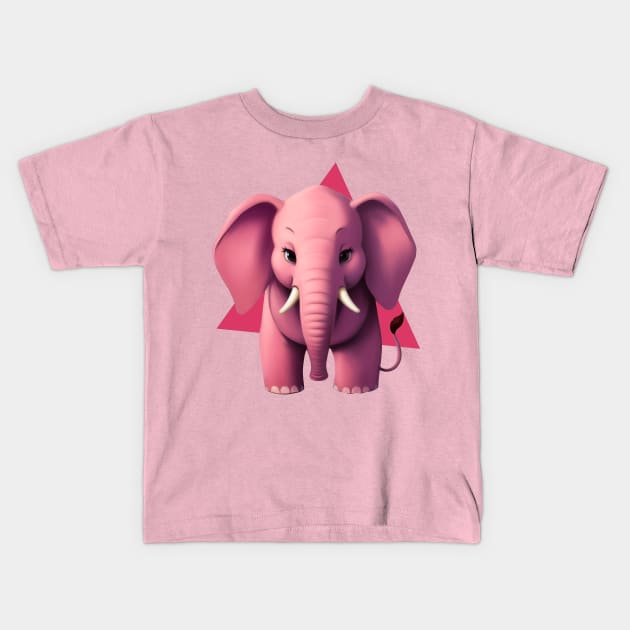Adorable Pink Baby Elephant with Hot Pink Triangle Kids T-Shirt by Rishirt